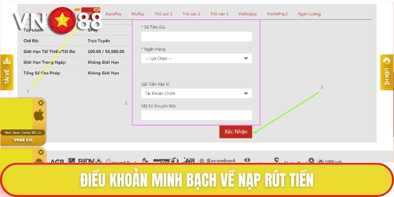 Điều khoản minh bạch về nạp rút tiền